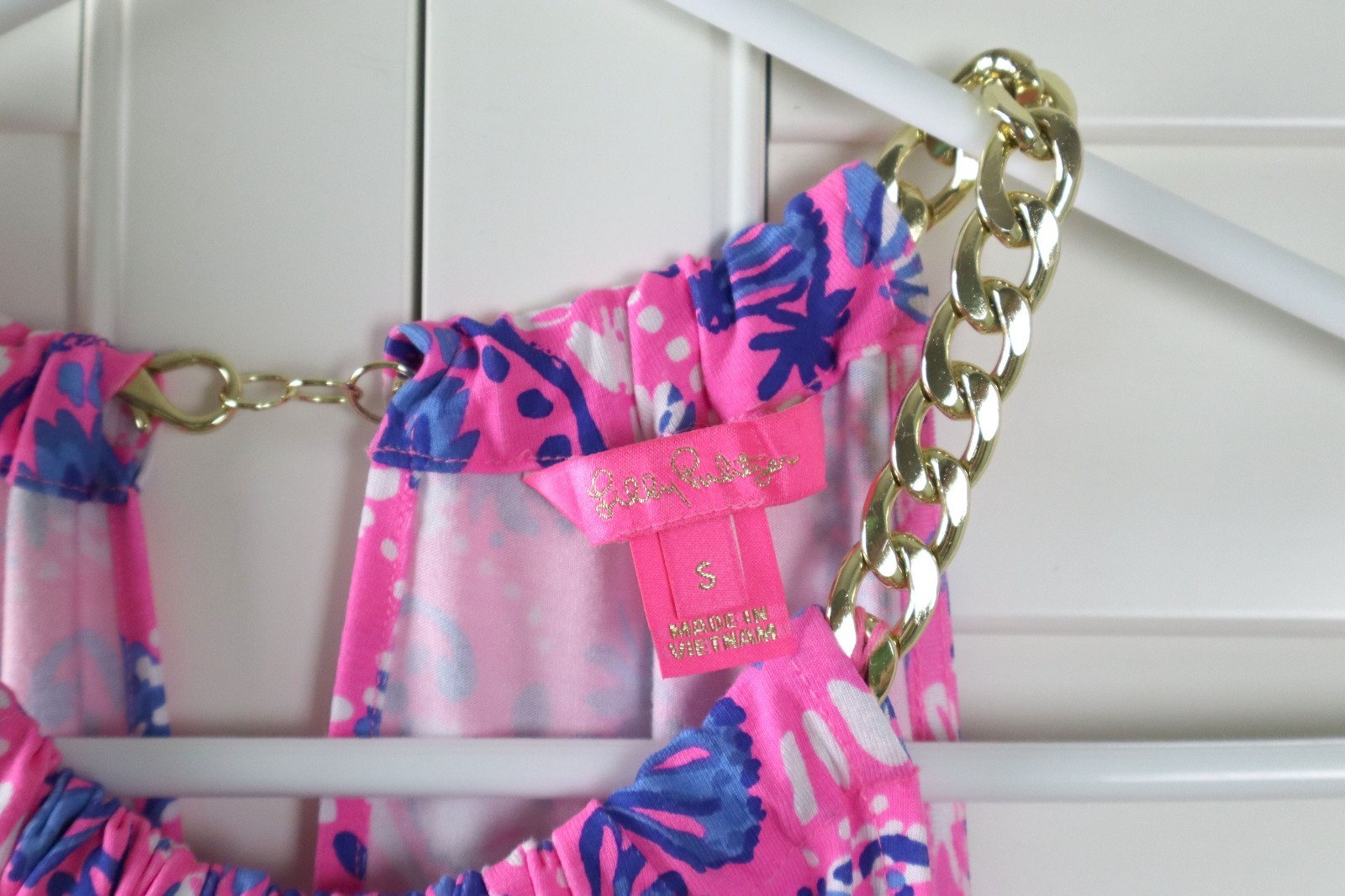 LILLY PULITZER $98 Bowen Chain Strap Havana Print Halter Top Size Small