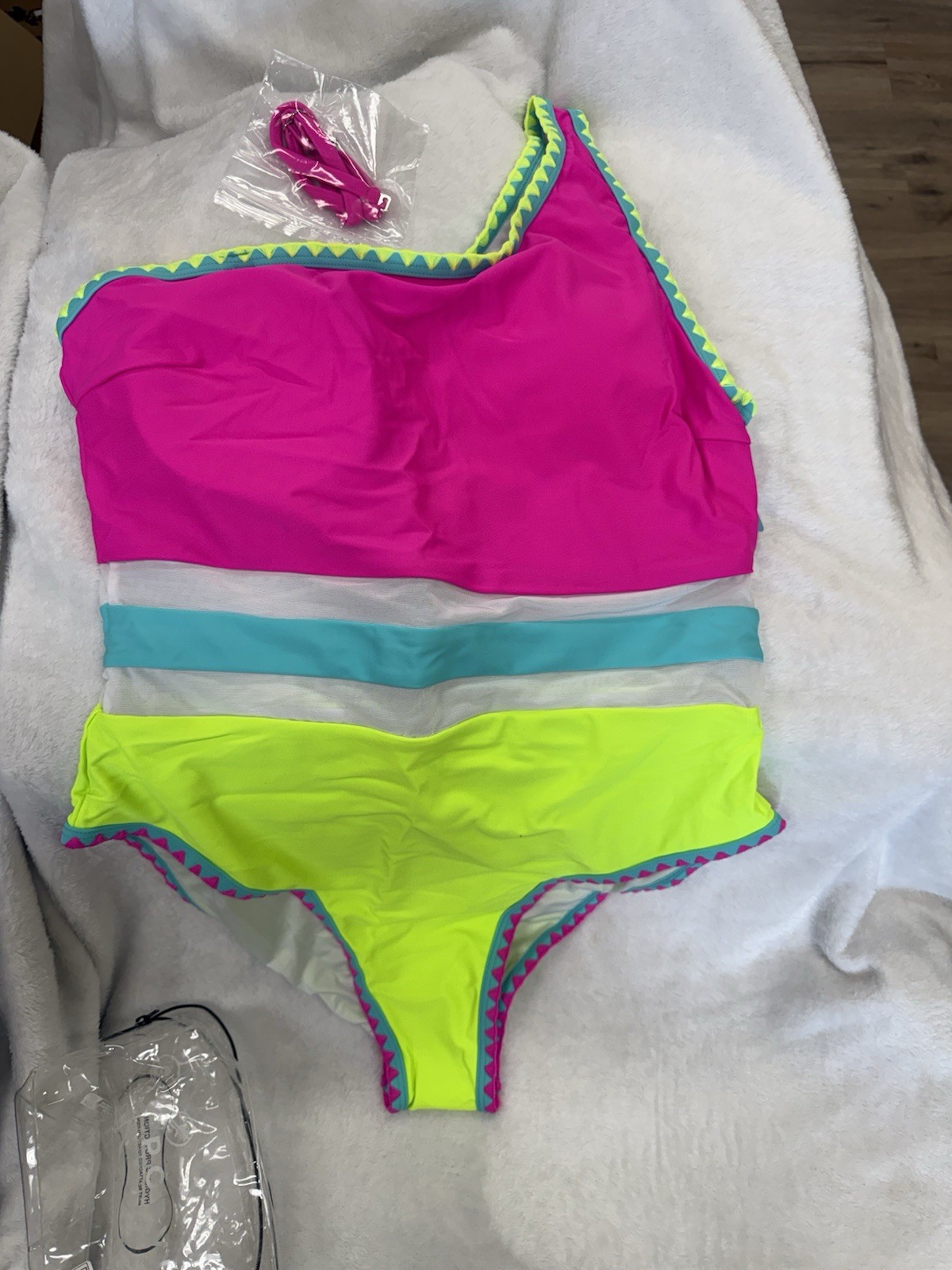 POPVIL Pink/Green/Blue Colorblock One-Shoulder 1-Piece Bikini suit S, M, L, XL