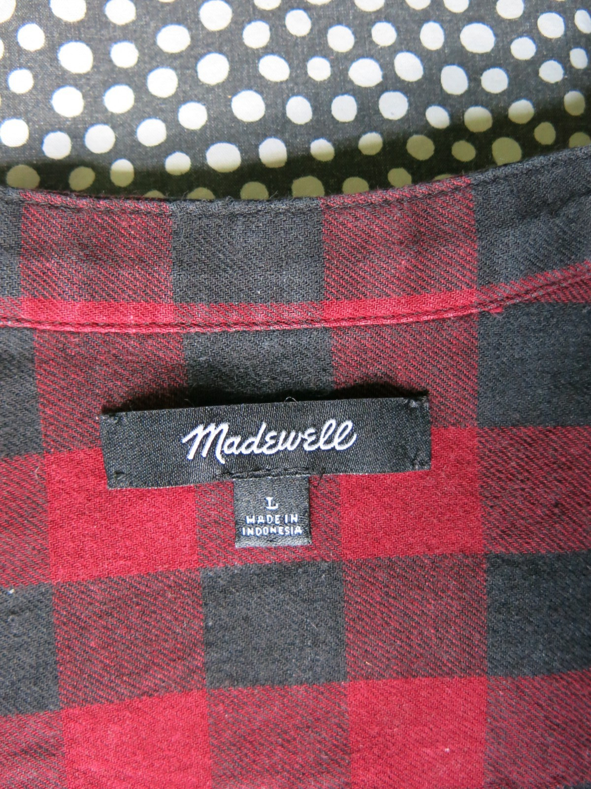 Madewell Lakeside Peplum blouse red/black buffalo check button-down top Large