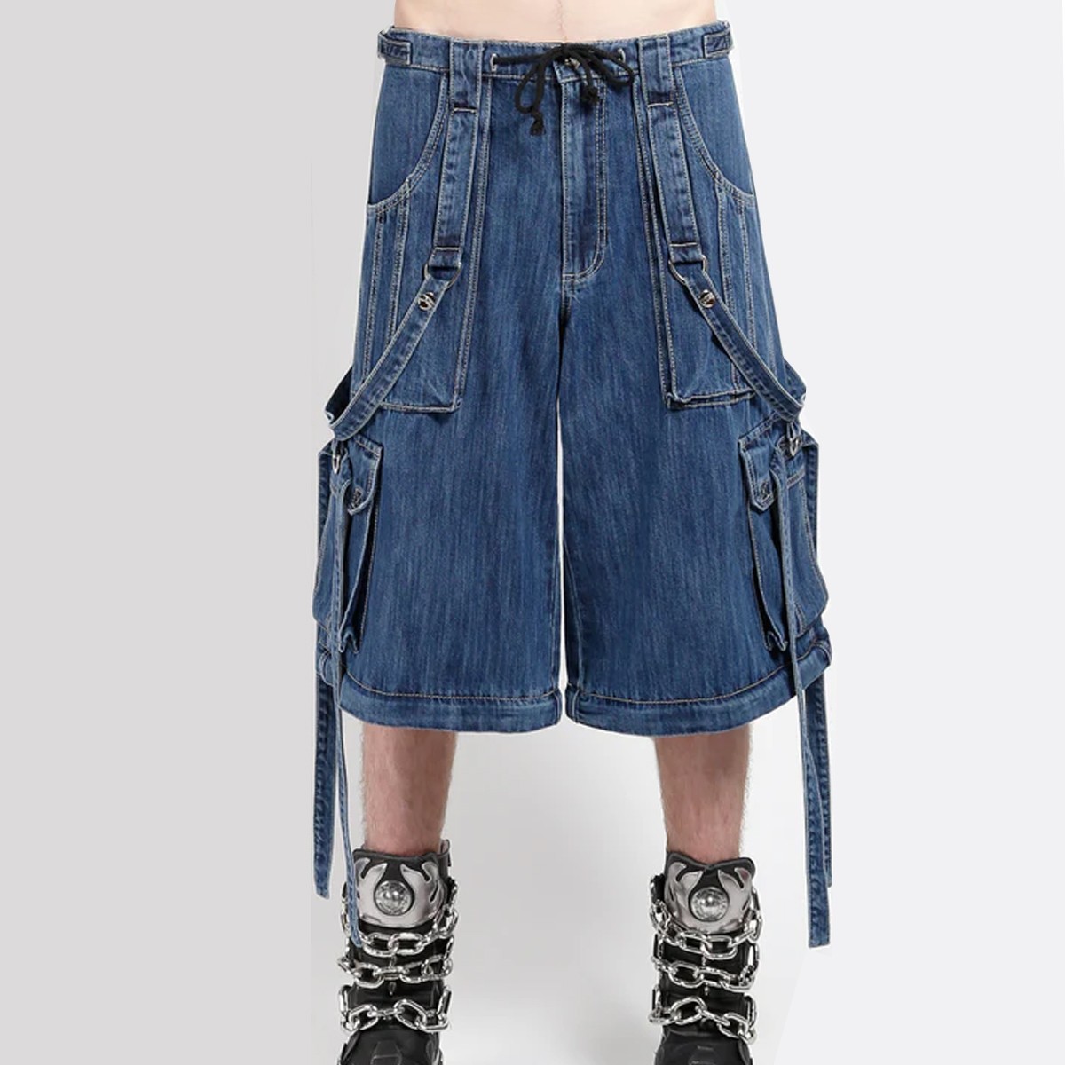 Fit Nexus Men Gothic D-Ring Strap Blue Denim 3-ways Pants
