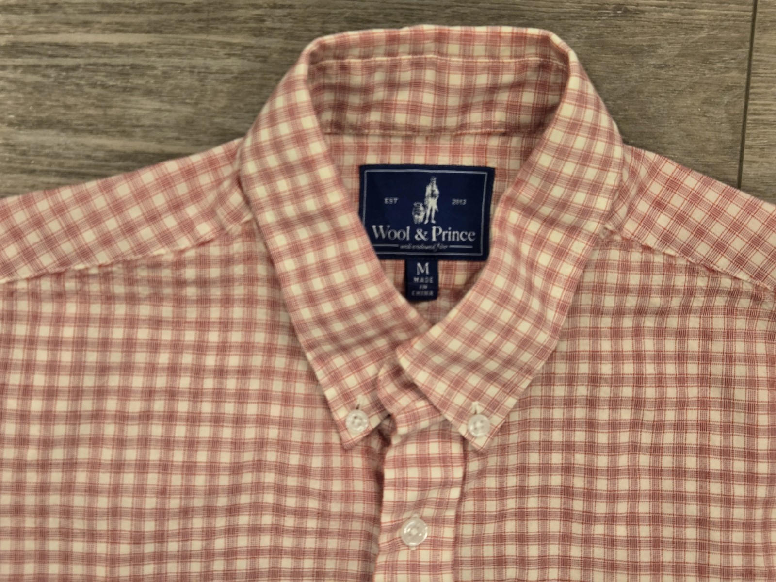 Wool And Prince Shirt Men’s Medium Plaid Worsted Wool Button Up Plaid Salmon EUC