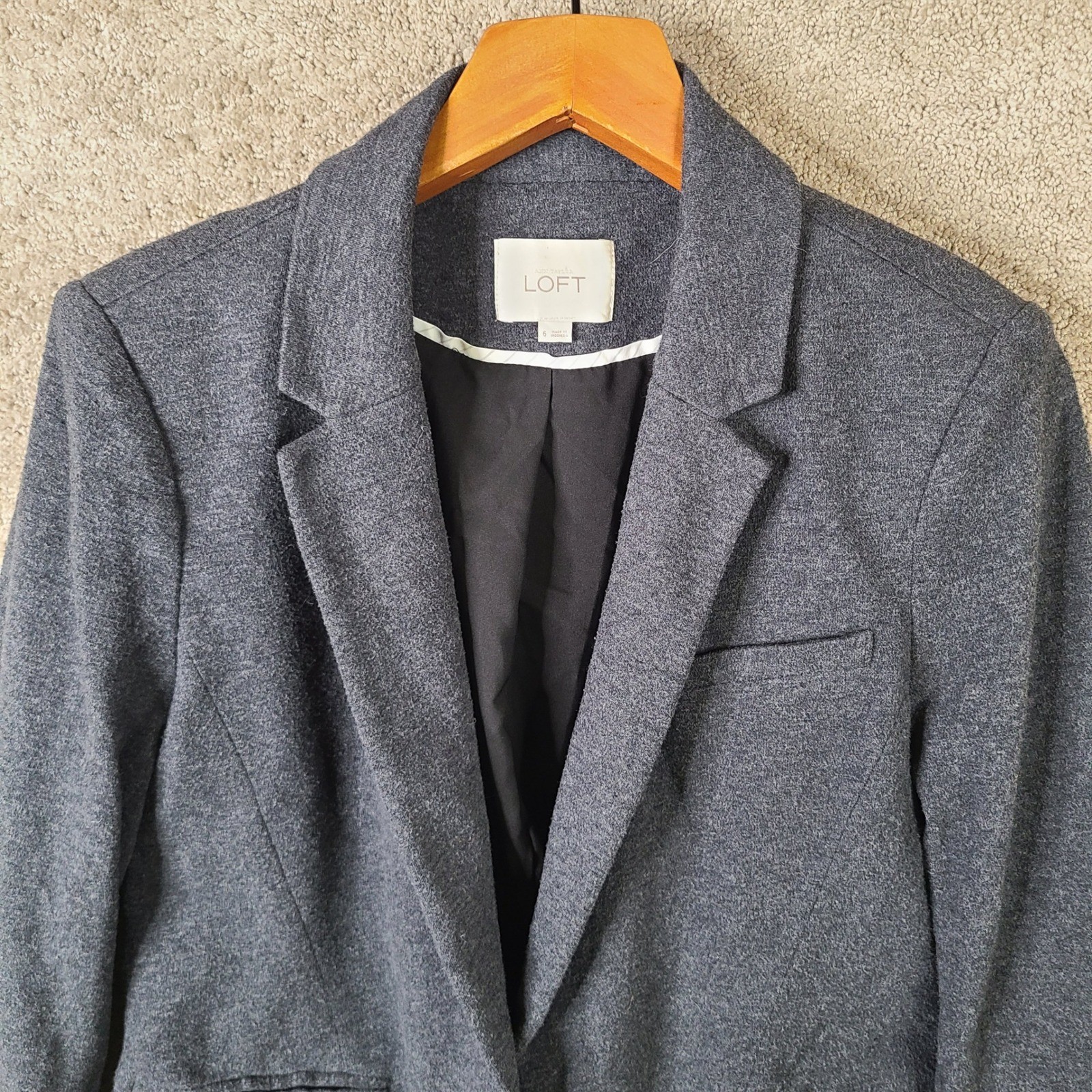 LOFT Jacket Womens 6 Gray Knit Blazer Single Button Work Career Office Cotton