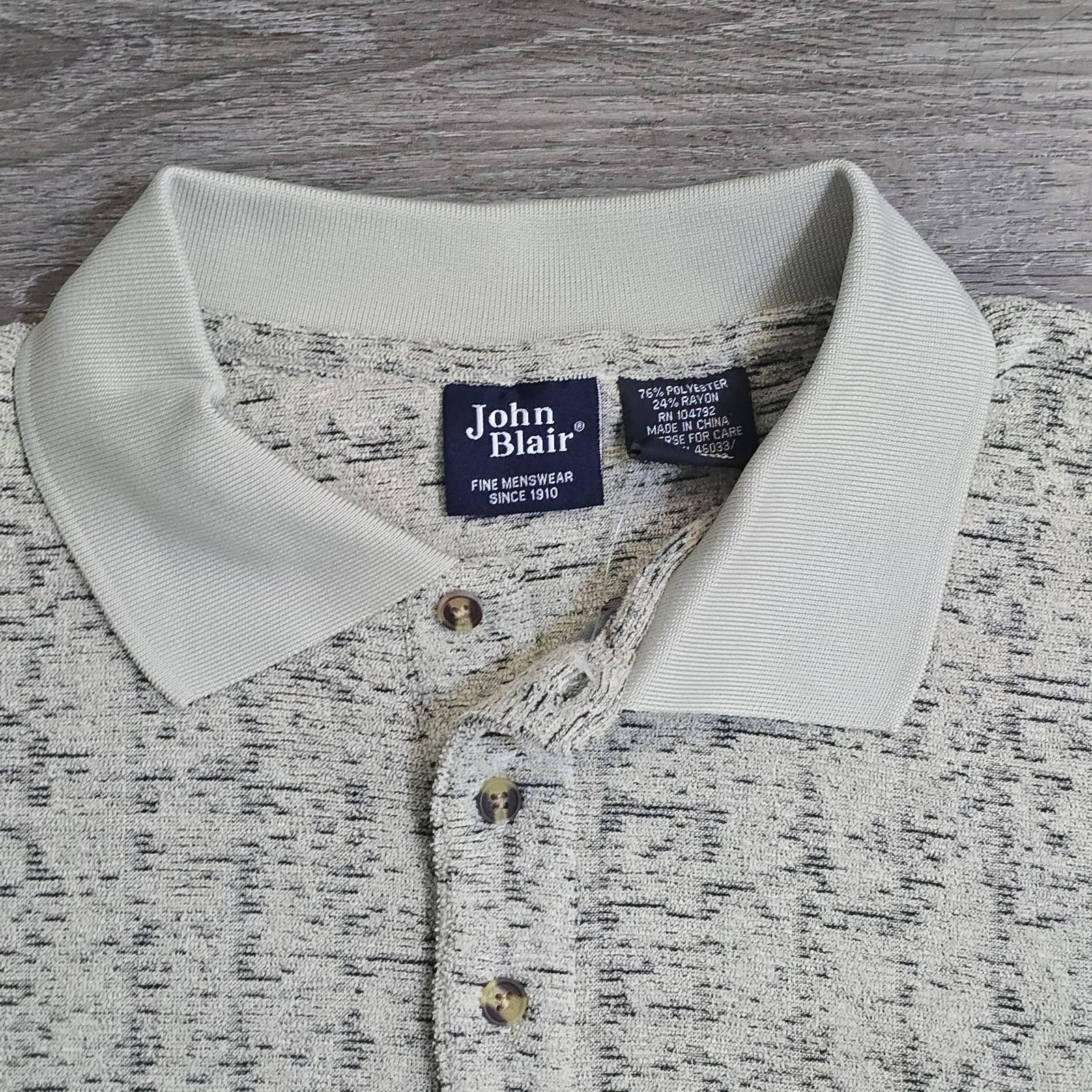 John Blair Fine Menswear Marble Knit Polo Shirt 1/4 Button Collared SoFt Lined L