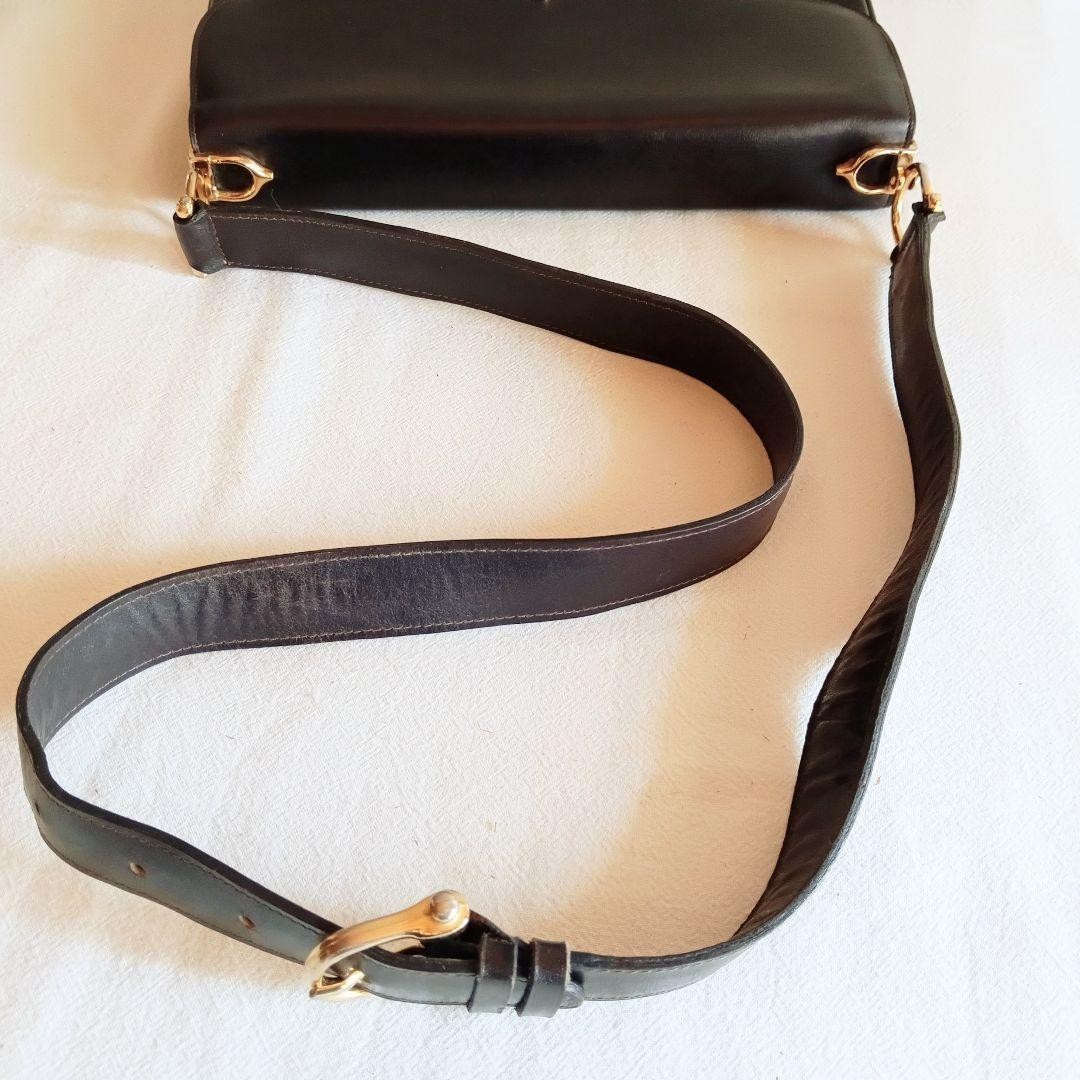 CELINE Leather Shoulder Bag Vintage 27cm/10.63in Dark Brown Gold Hardware