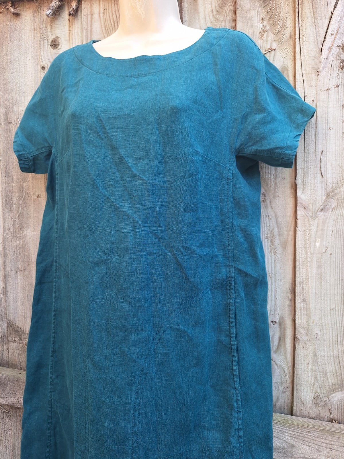 Seasalt Boxy Loose Fit Linen Teal Blue Green Shift Primary Dress UK 8 EU 36 US 4