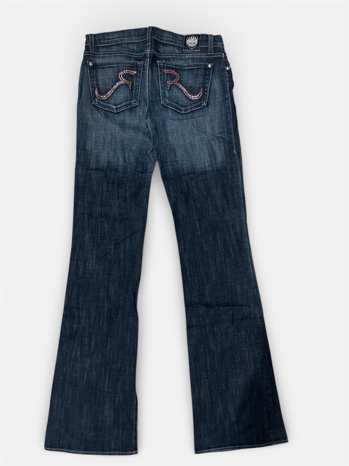 Rock & Republic Bootcut Blue Stretch Denim Embellished 5-Pocket Women’s Jeans 28