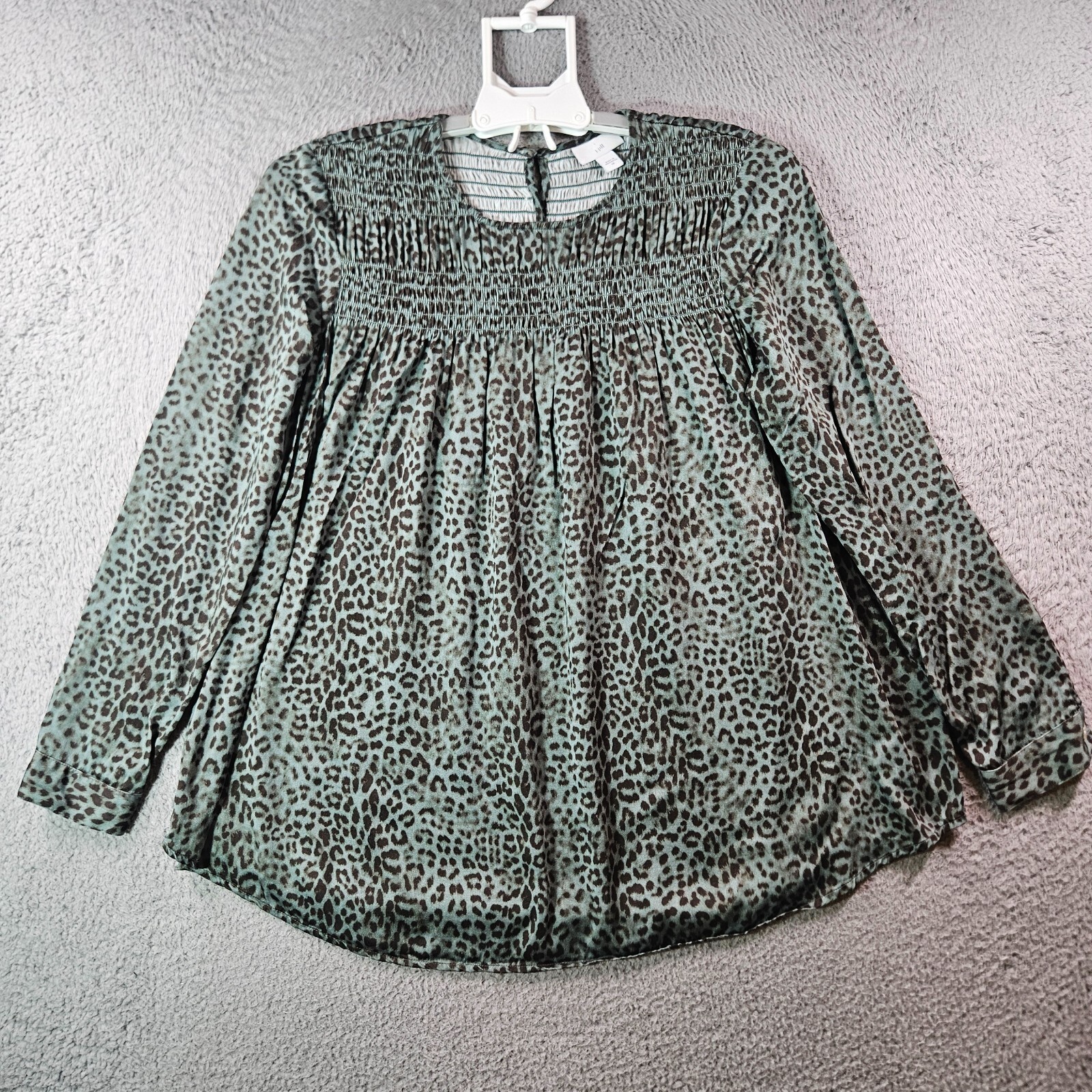 J Jill Tunic Top Blouse Women XS Long Sleeve Tiger Leopard Print Green Brown