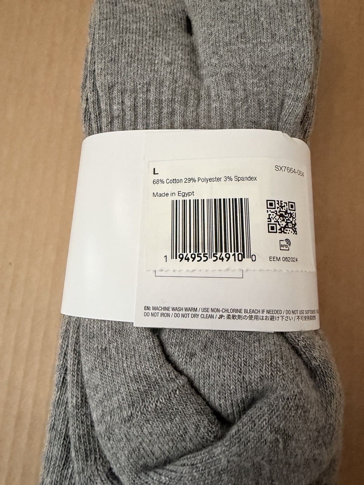 Nike Everyday Cotton Cushioned Dri- Fit Crew Socks 3 Pairs Gray Size L (8-12)
