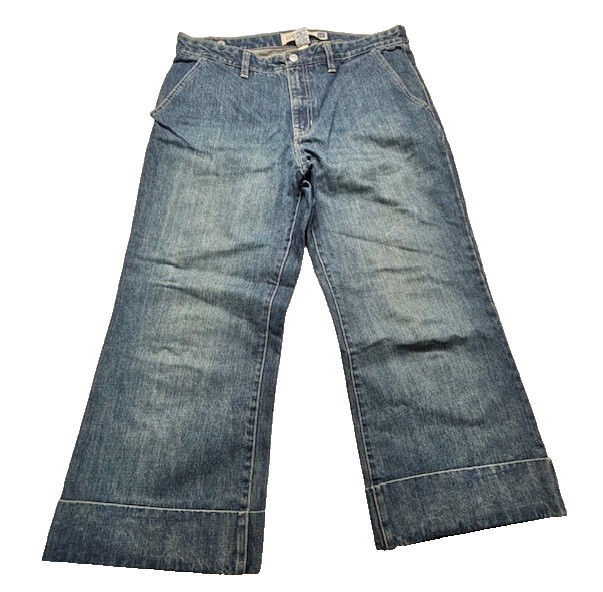 Gap Jeans Womens 12 Wide Leg Cuffed Denim Cropped Blue High Rise Vintage