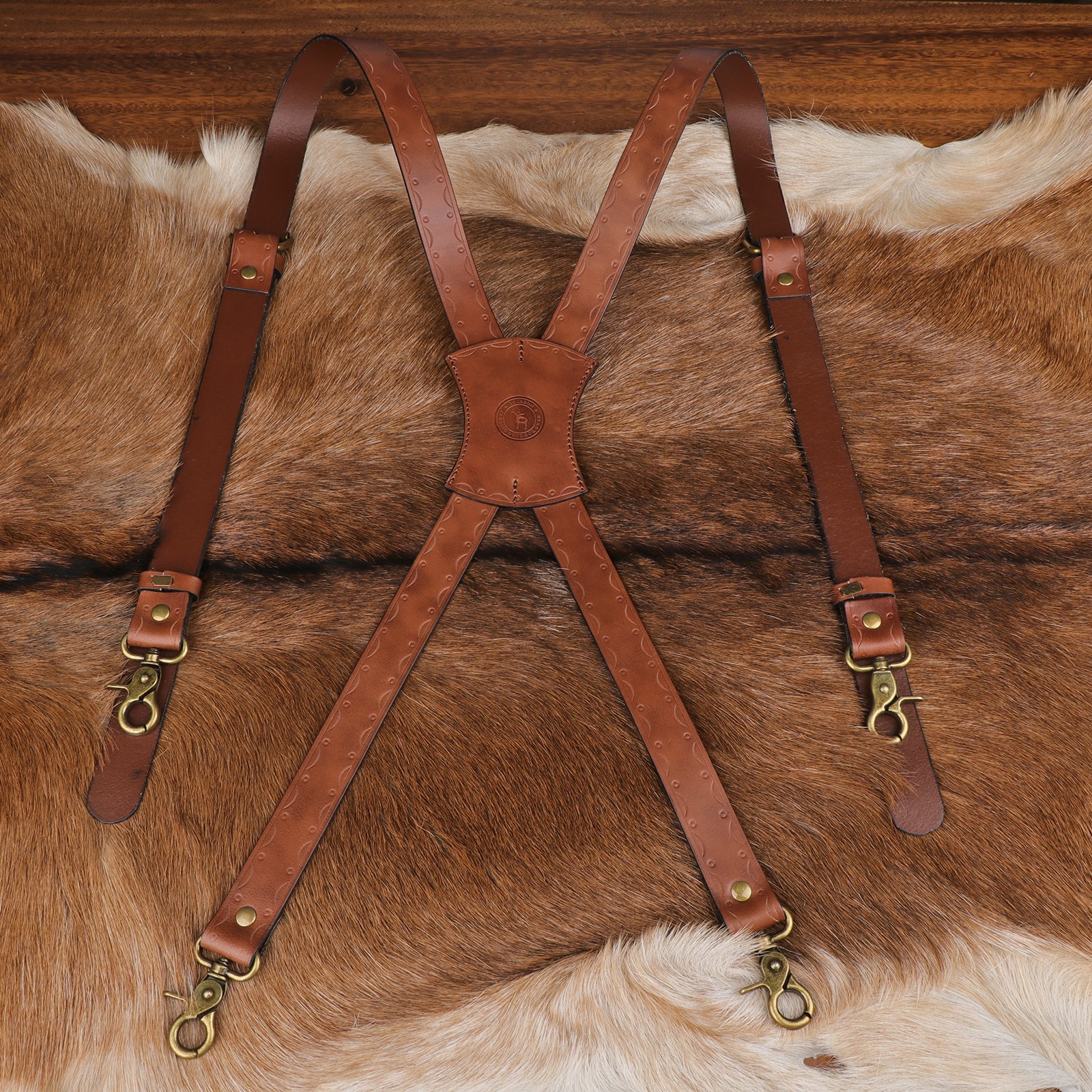 Vintage Leather X-Back Men Suspenders – Adjustable Heavy Duty Metal Hooks Casual