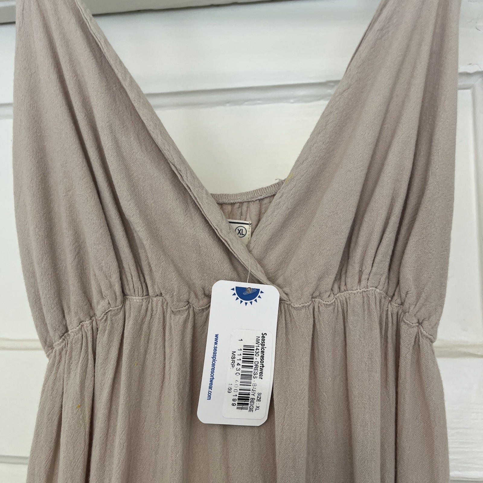 SEASPICE Resortwear Samantha Maxi Dress Baby Beige 100% Peruvian Cotton XL Boho
