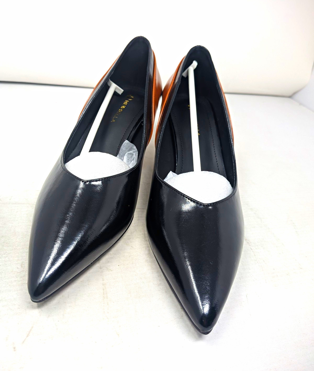 Newbella Colorblock Two-Tone Black Brown Pointed Toe Pump Kitten Heel 7