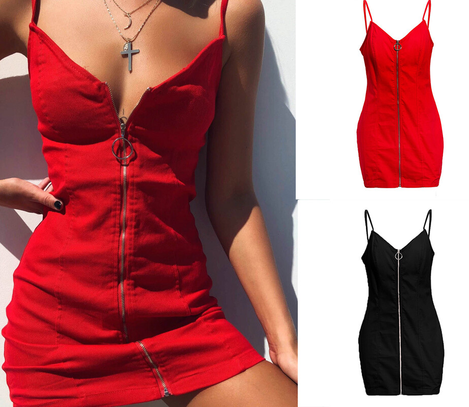 ON SALE!! Ladies Zipper Bodycon Mini Cami Dress Evening Party Skirt Summer US