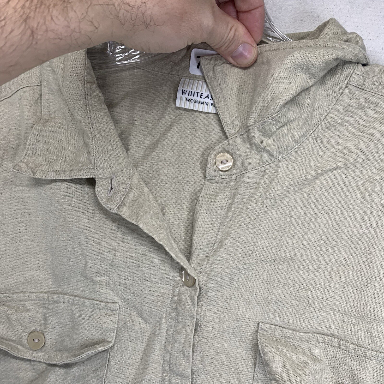 Women’s 16W Button Down Collar Top Linen Cotton Natural Neutral Earthy Pockets