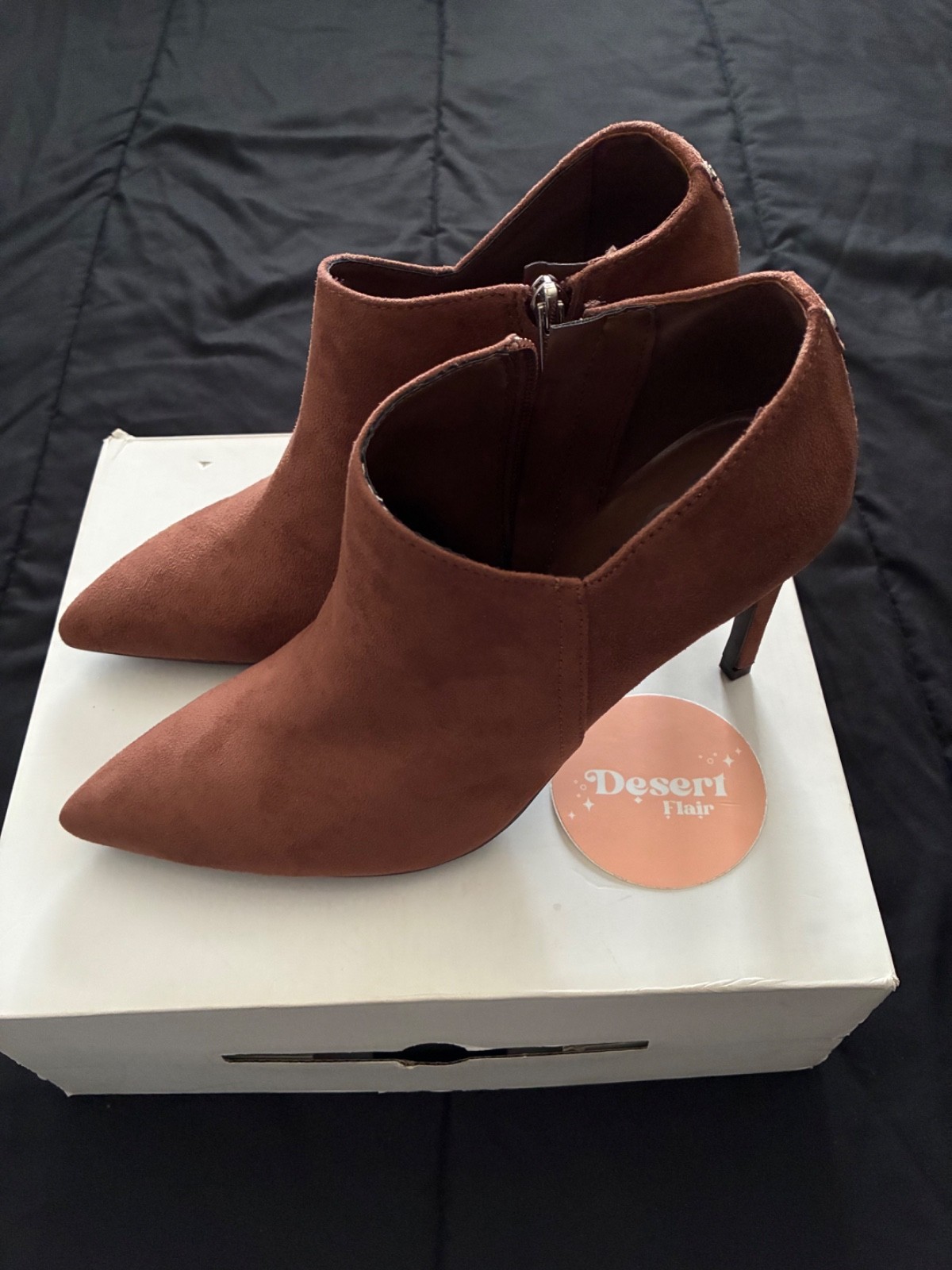 HOT! Calvin Klein Med Brown “Desert Flair” Hessica Stiletto Heel Boots Size 9.5