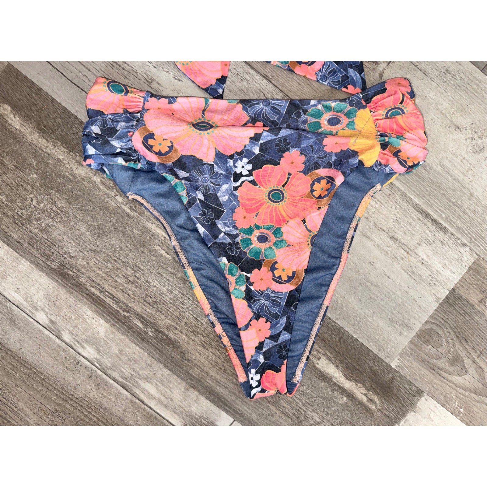 O’Neill Sahara Sun Bikini Set Womens Blue Floral Ruffle One Shoulder M/L