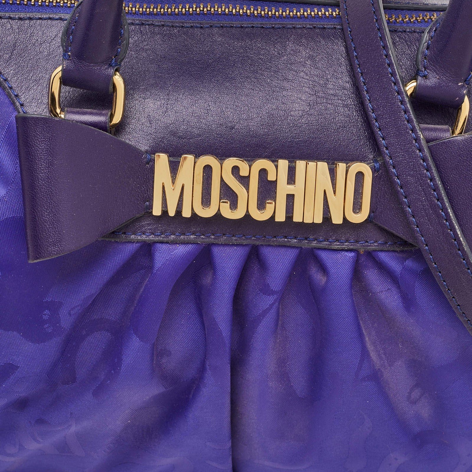 Moschino Redwall Medium Blue Nylon and Leather Satchel