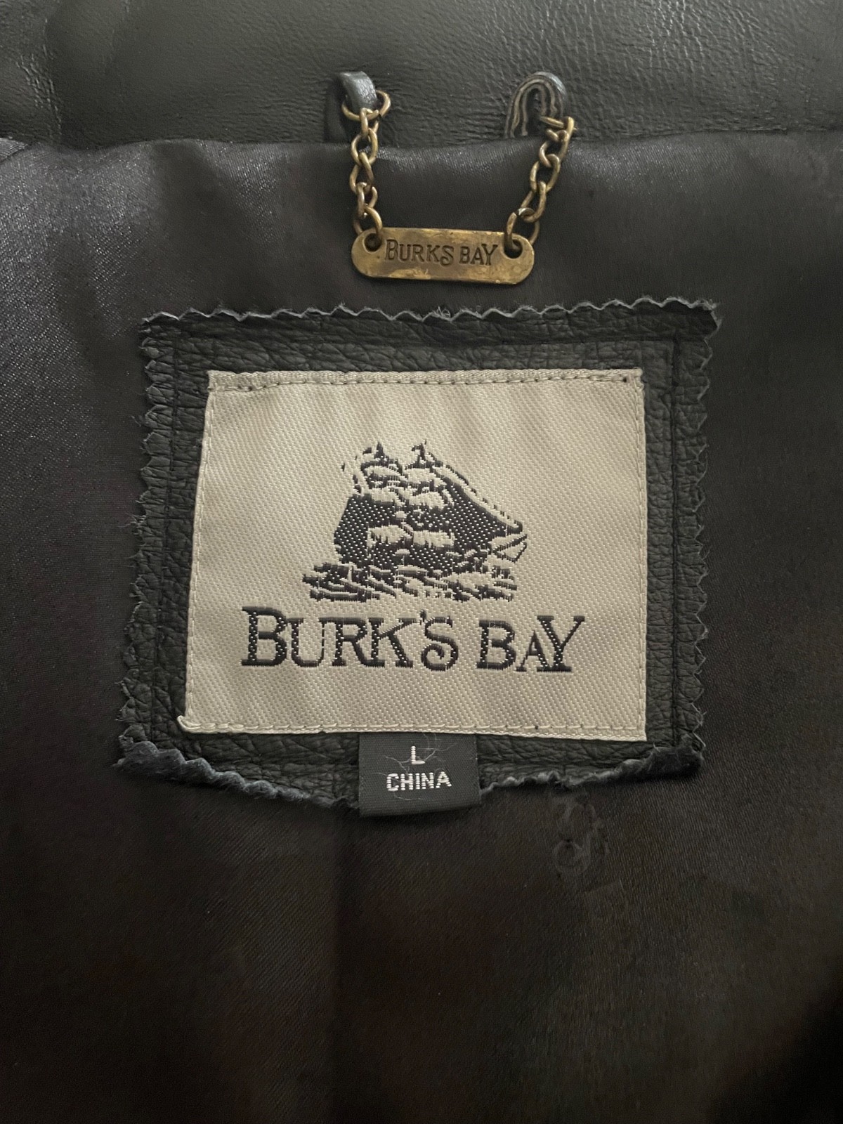 Burks Bay Black Jacket Men Size L large. Genuine Leather Excellent Condition.