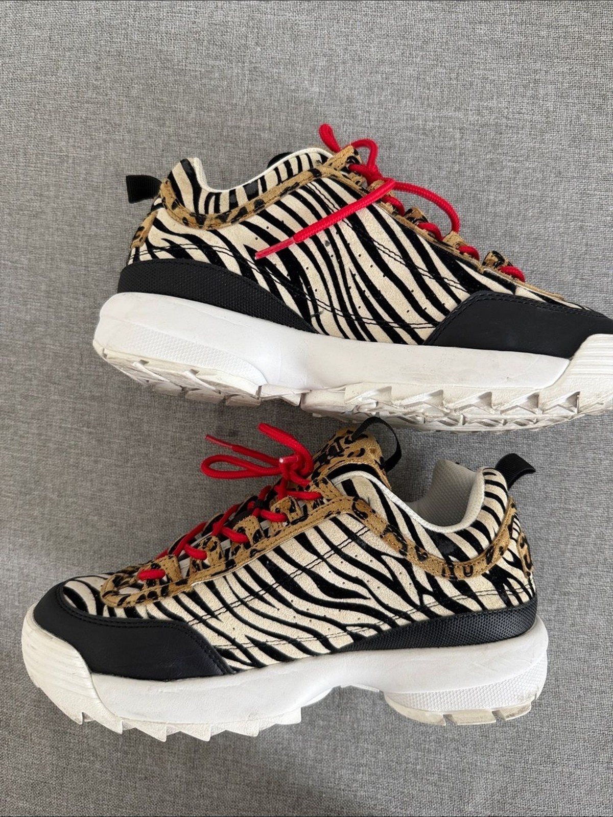 Fila disruptor ll Zebra & Leopard Mixed-Print Sneakers with Red Laces