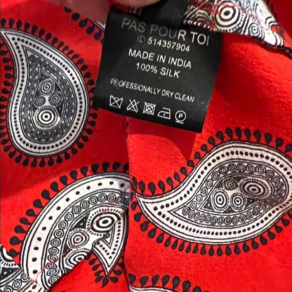Dodo Bar Or Red Black Paisley Silk Blouse 40 6/8 designer studded ruffle top