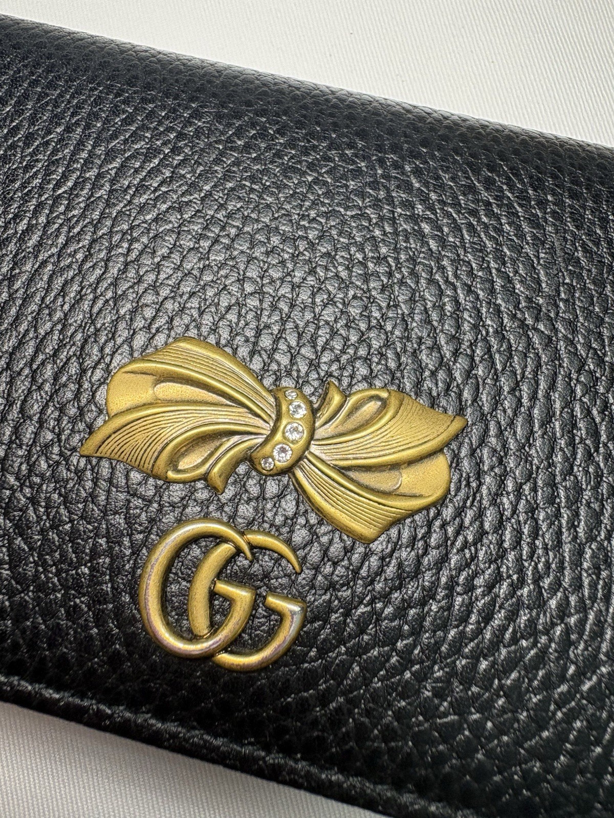 Gucci Marmont Bow Black Leather Clutch Wallet On Chain Gold GG Crossbody Bag