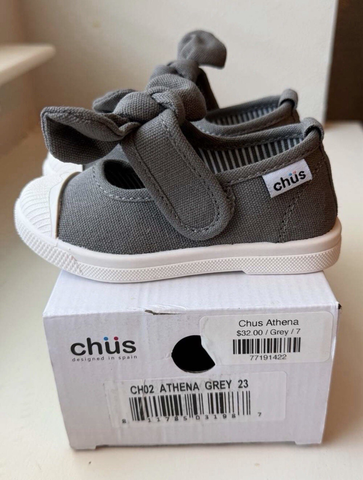 Chus Athena CH02 Toddler Mary Jane Canvas Shoes Grey EU 23 US 7