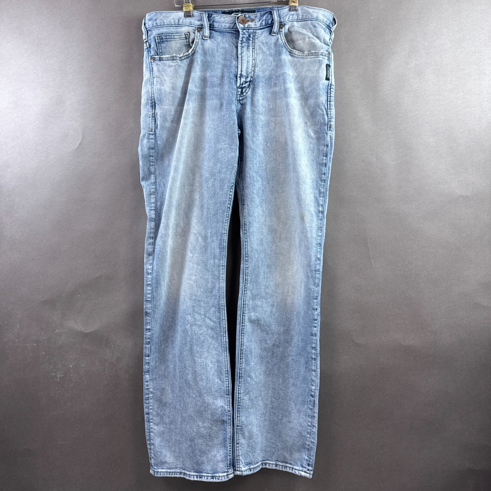 Silver Jeans Mens 34×34 Blue Craig Washed Out Faded Denim Pants Stretch Stone