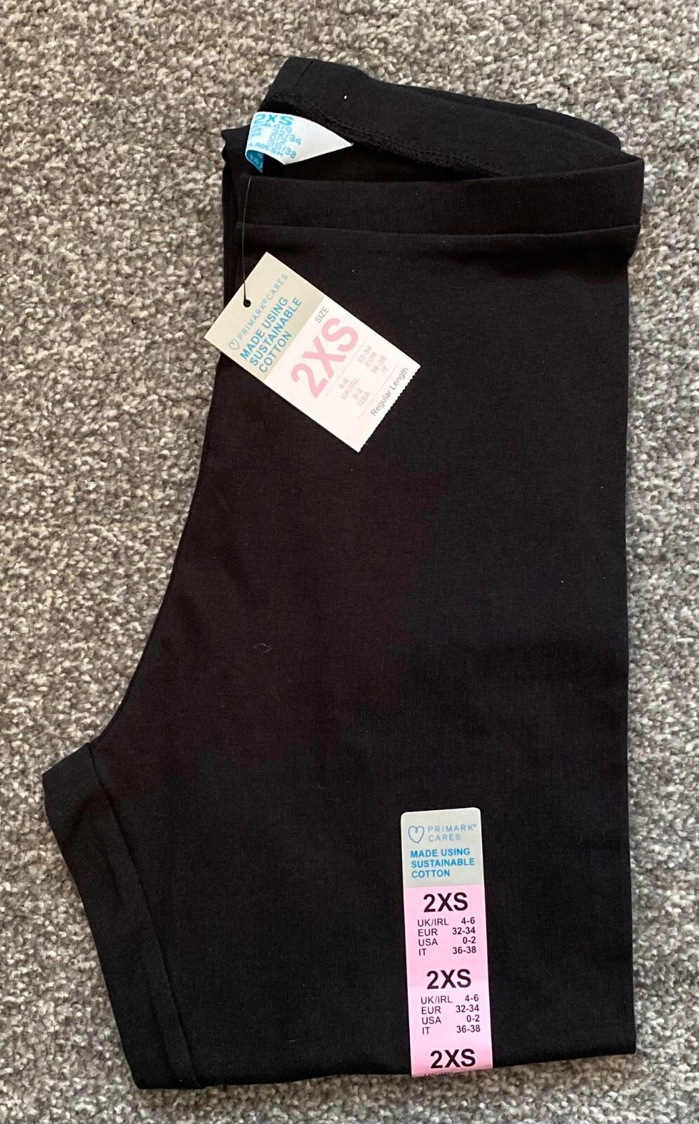 PRIMARK PACK OF 2 WOMENS LADIES SUSTAINABLE COTTON LEGGINGS BLACK 4-24 2XS-2XL