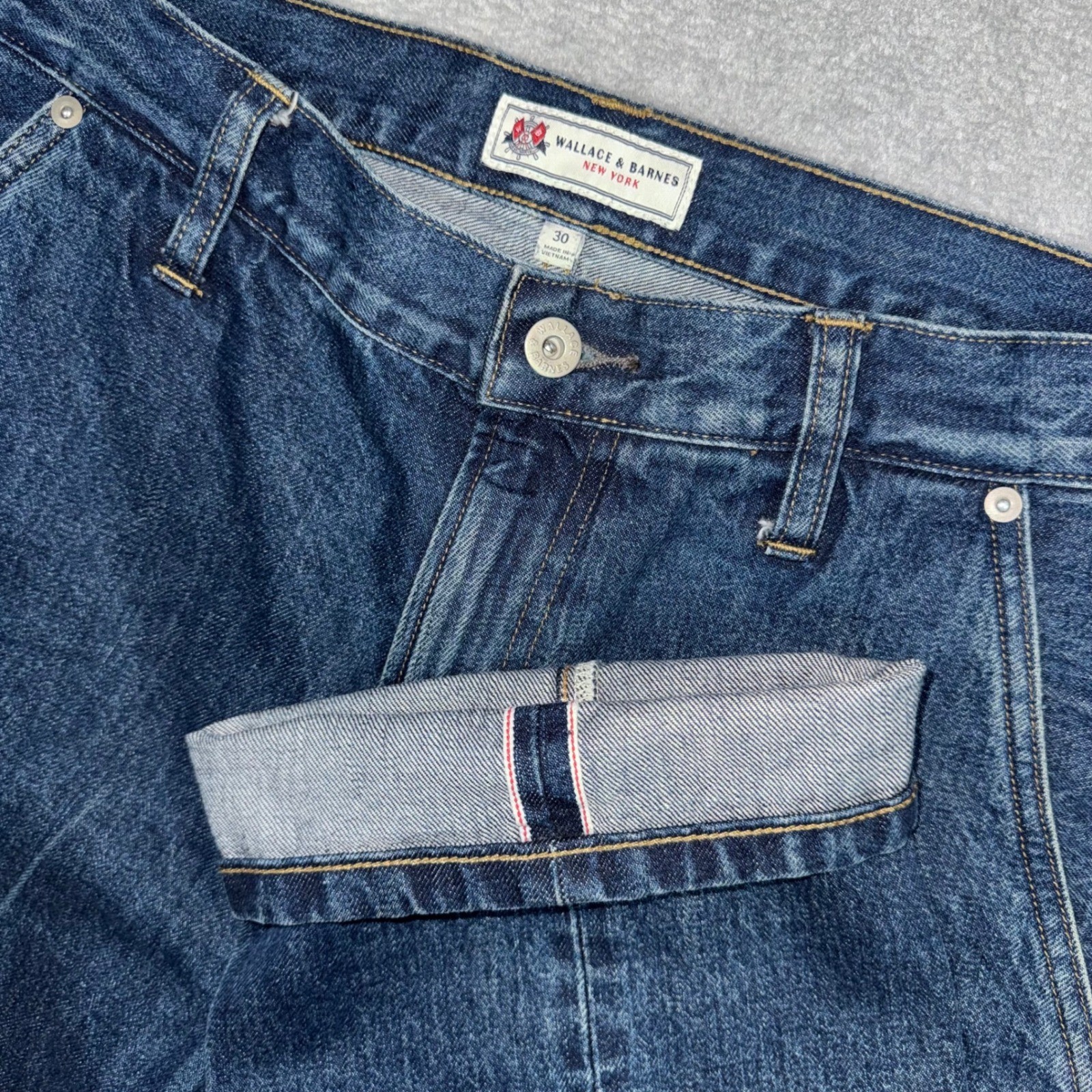 Wallace & Barnes Creased Slant Pocket Japanese Selvedge Denim Jeans Mens 30×31