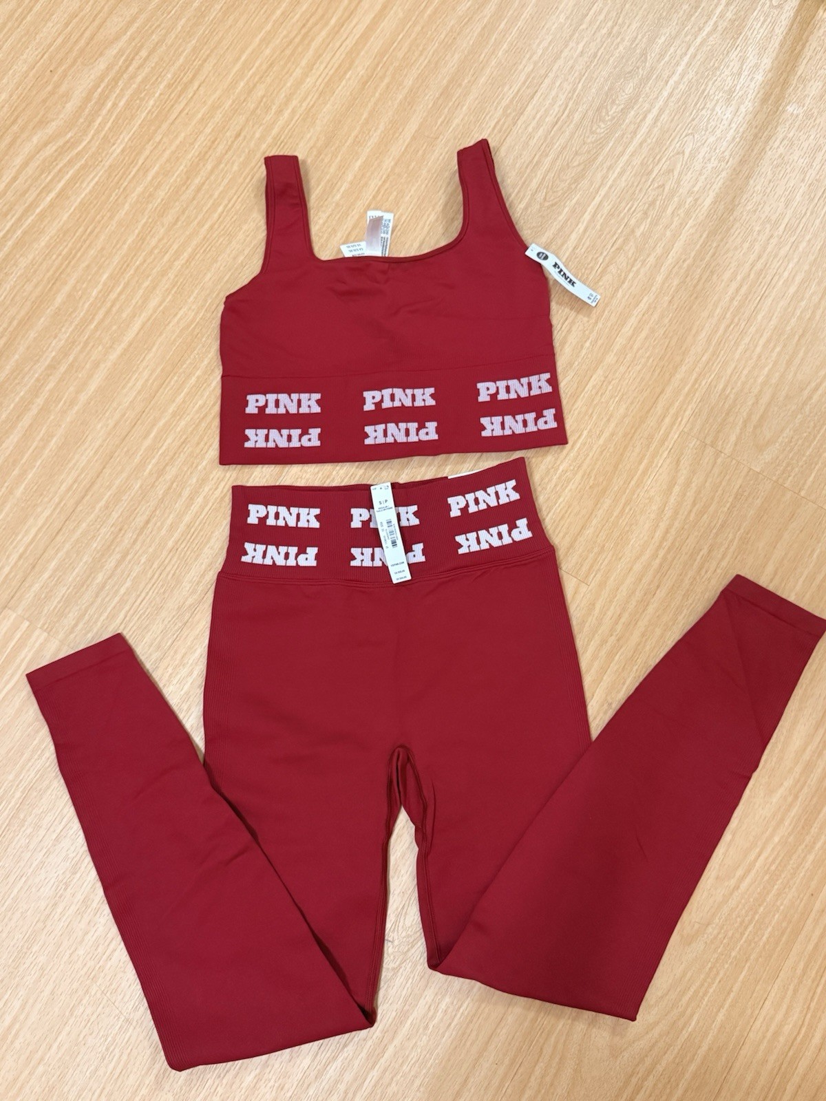 PINK Red Sports Bra & Leggings Set Women’s Activewear Size S