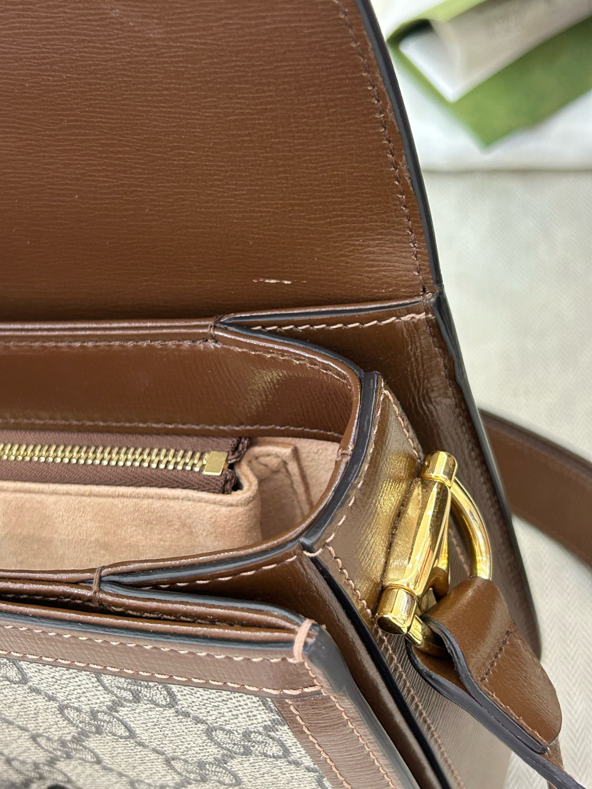 Authentic Gucci Horsebit 1955 GG Supreme Canvas and Leather Shoulder Bag Brown