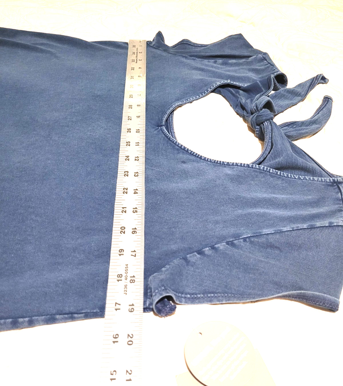 NWT Falls Creek Blue Chambray Style Top Ruffle Hem Tie Back Boho Casual M