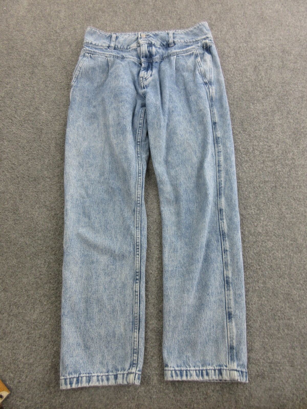Sézane Jeans Womens 40 Light Wash Blue High Rise Pleated Relaxed Straight Denim