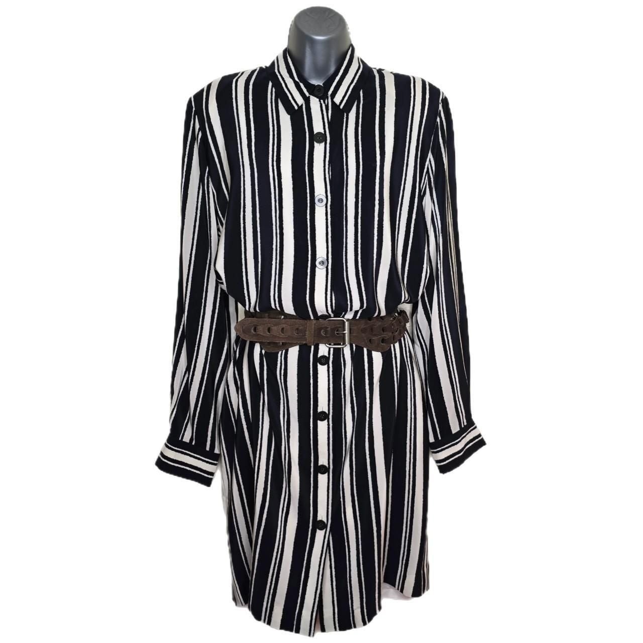 Linda Allard Ellen Tracy Rare 100% Silk Striped Shirt Dress