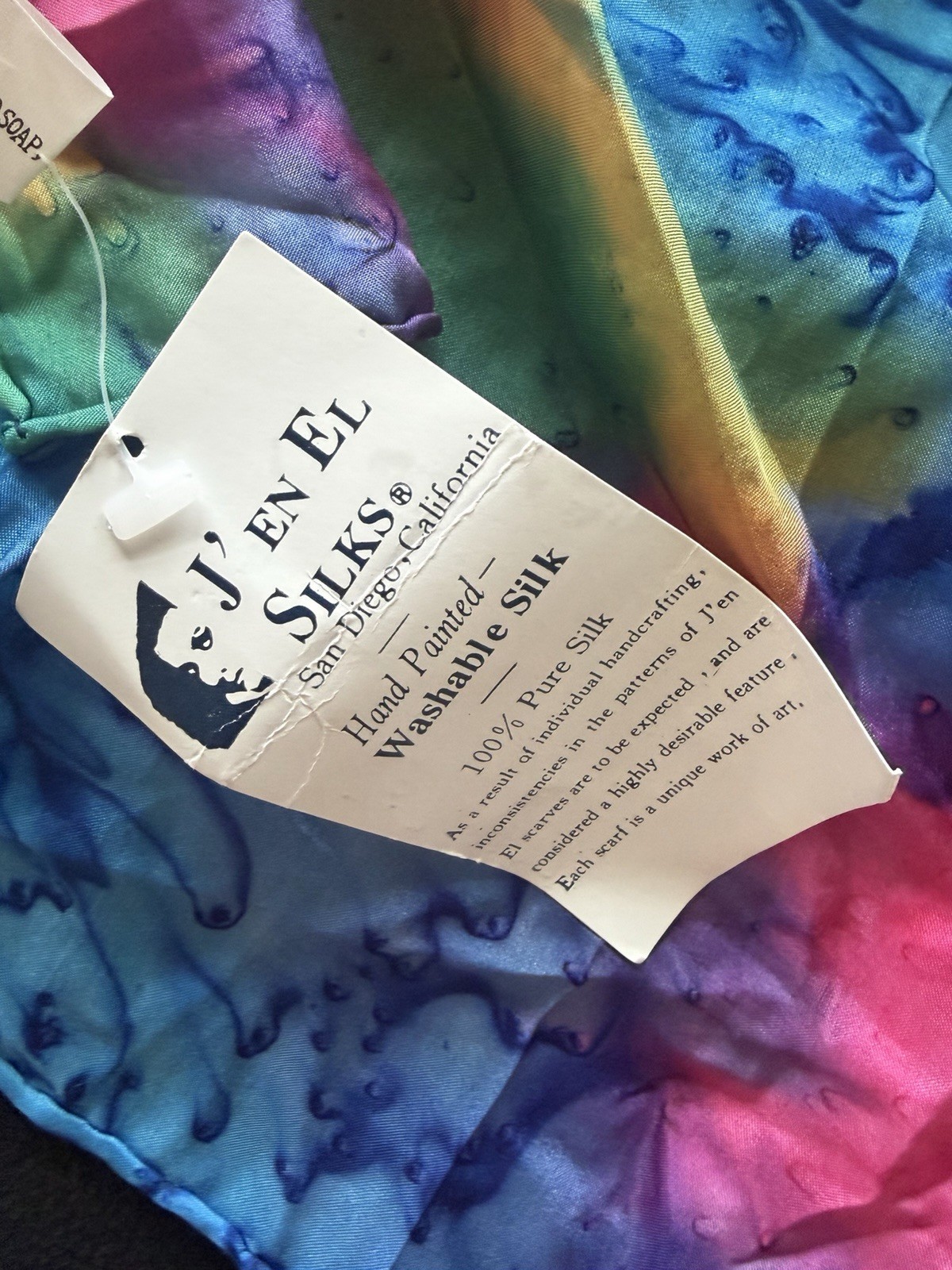 J’en El Silks Hand Painted Washable Silk Rectangle Scarf, Abstract Multicolor