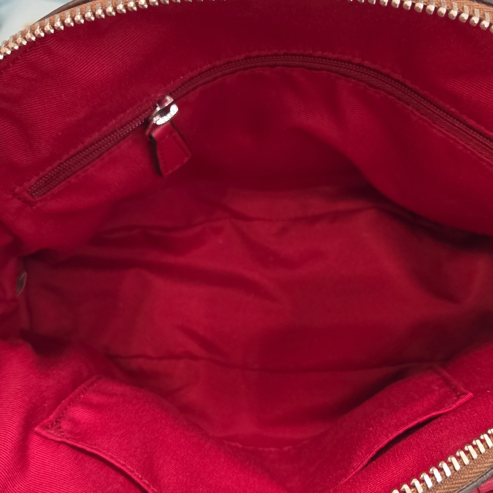 Coach Signature Peyton Cora Dome Satchel Top Handle Bag Brown/Red Zip Silver