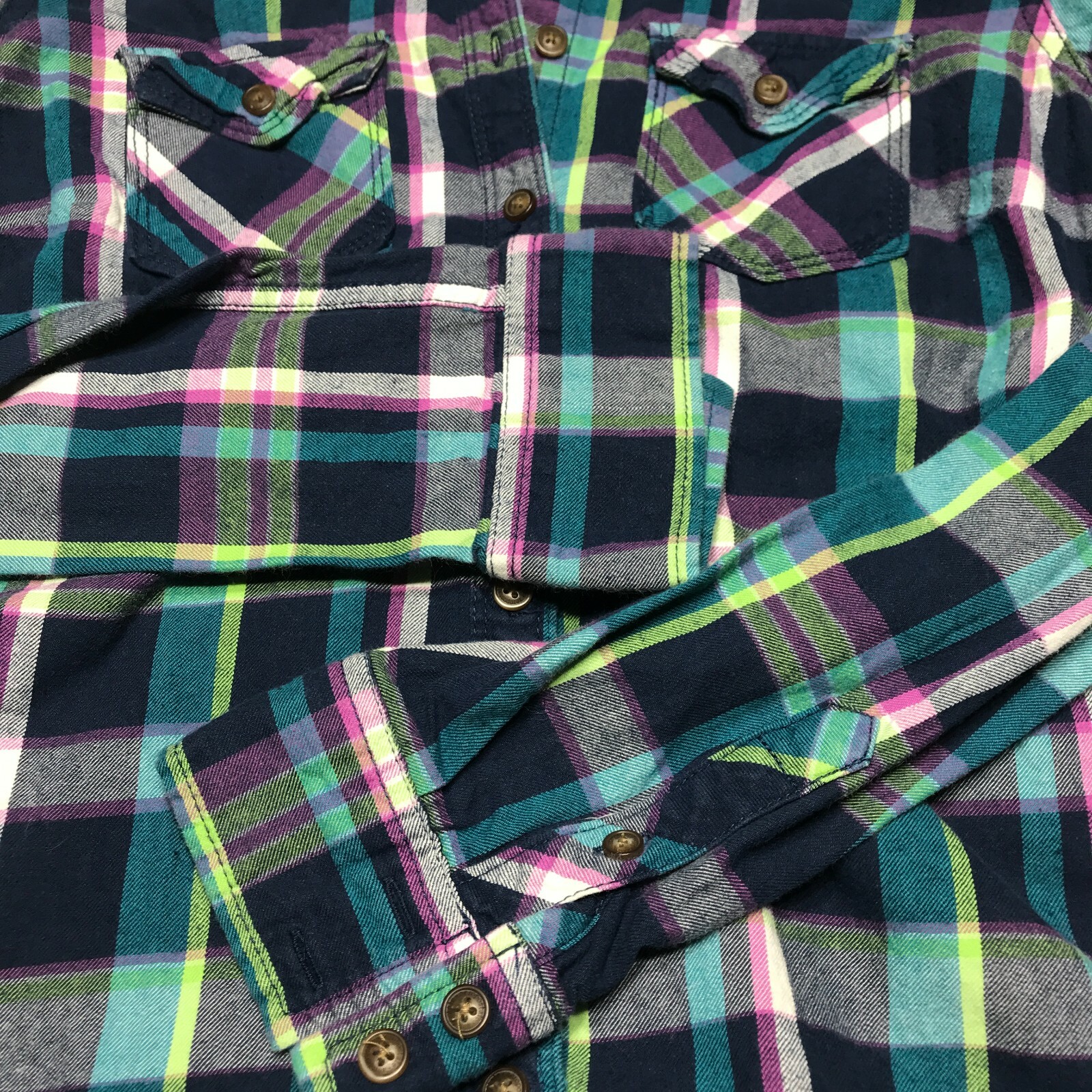 Aeropostale Button Up Womens Size S/P Casual Plaid 100% Cotton 2 Front Pockets