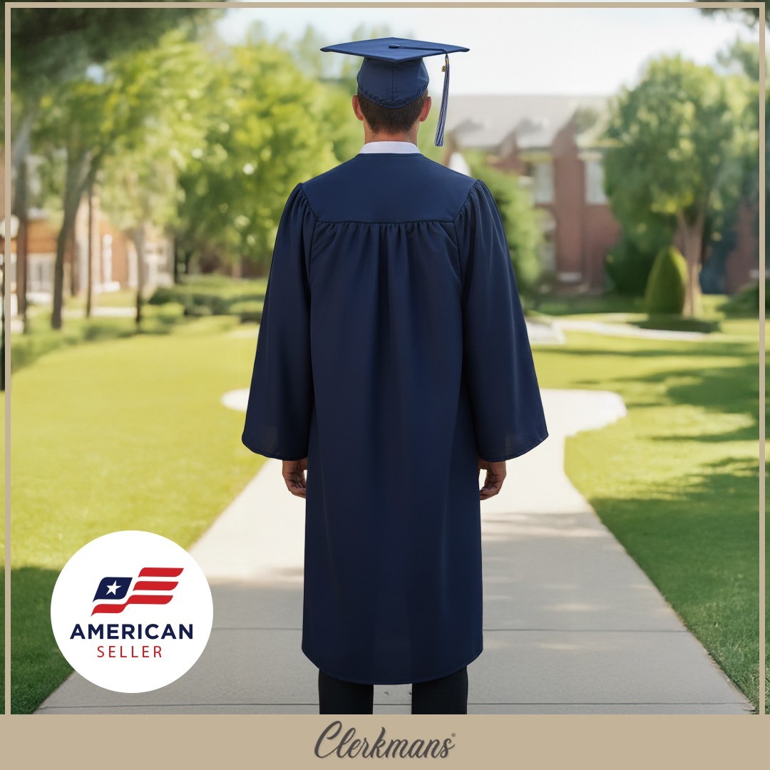 Matte Navy Blue High School/Bachelor Graduation Cap and Gown