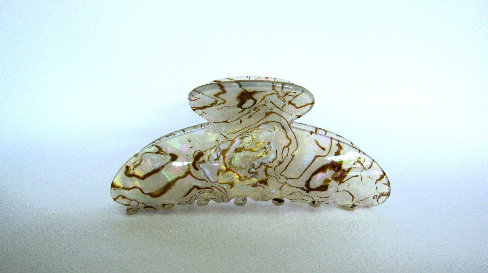 Long clear light gray iridescent abalone sea shell effect hair claw clip
