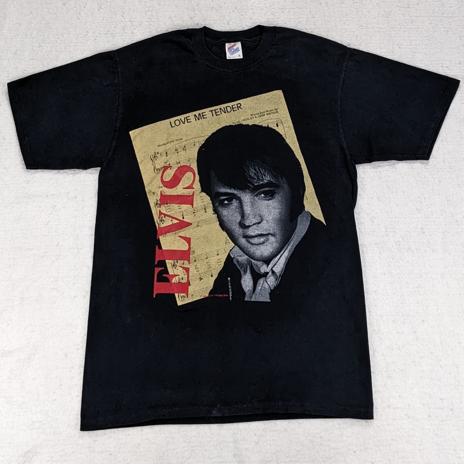Vtg 90s Elvis Presley Love Me Tender 1991 T-Shirt Medium Black Big Face Graphic