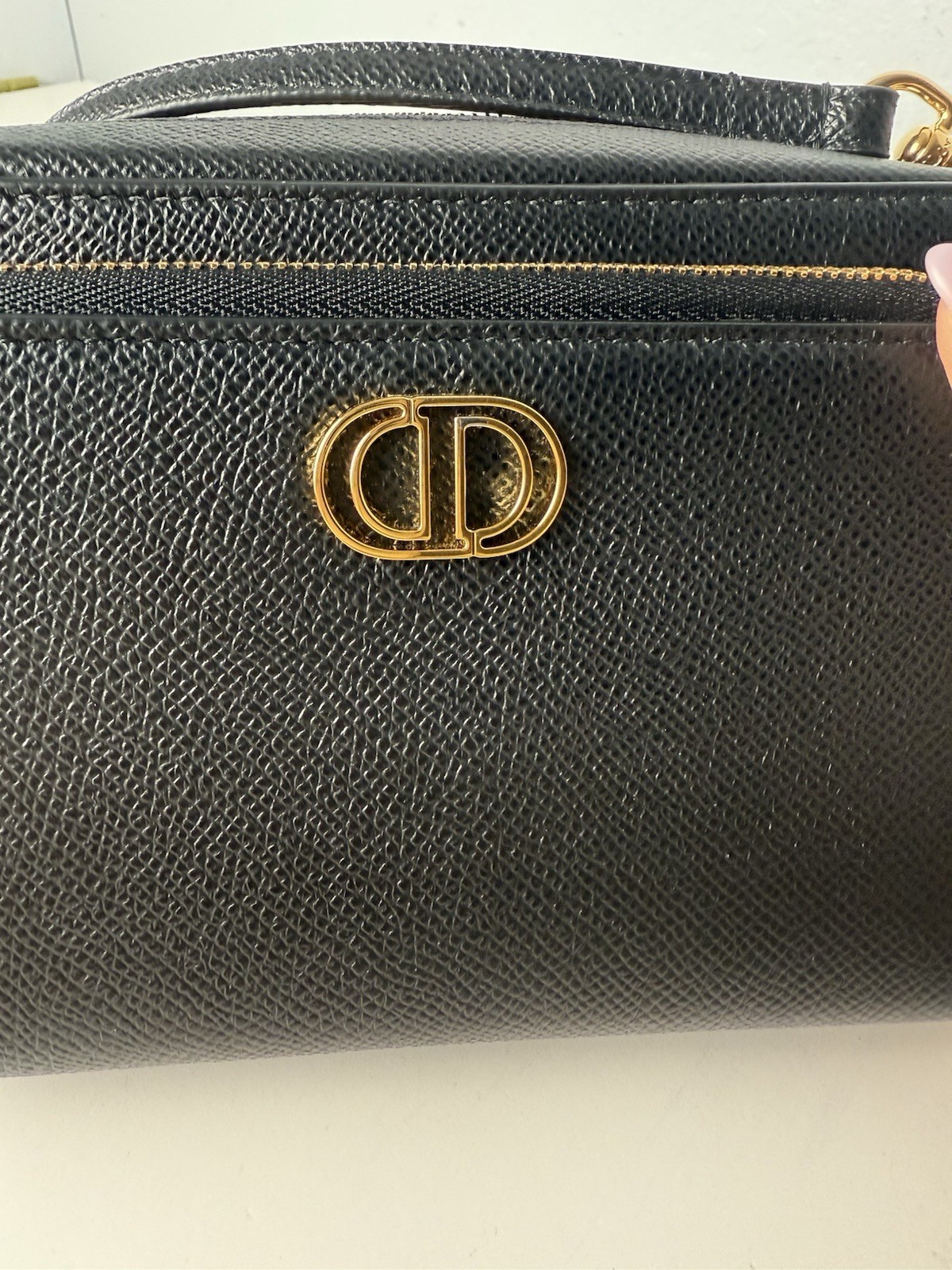 CHRISTIAN DIOR Grained Calfskin Caro Double Pouch Black