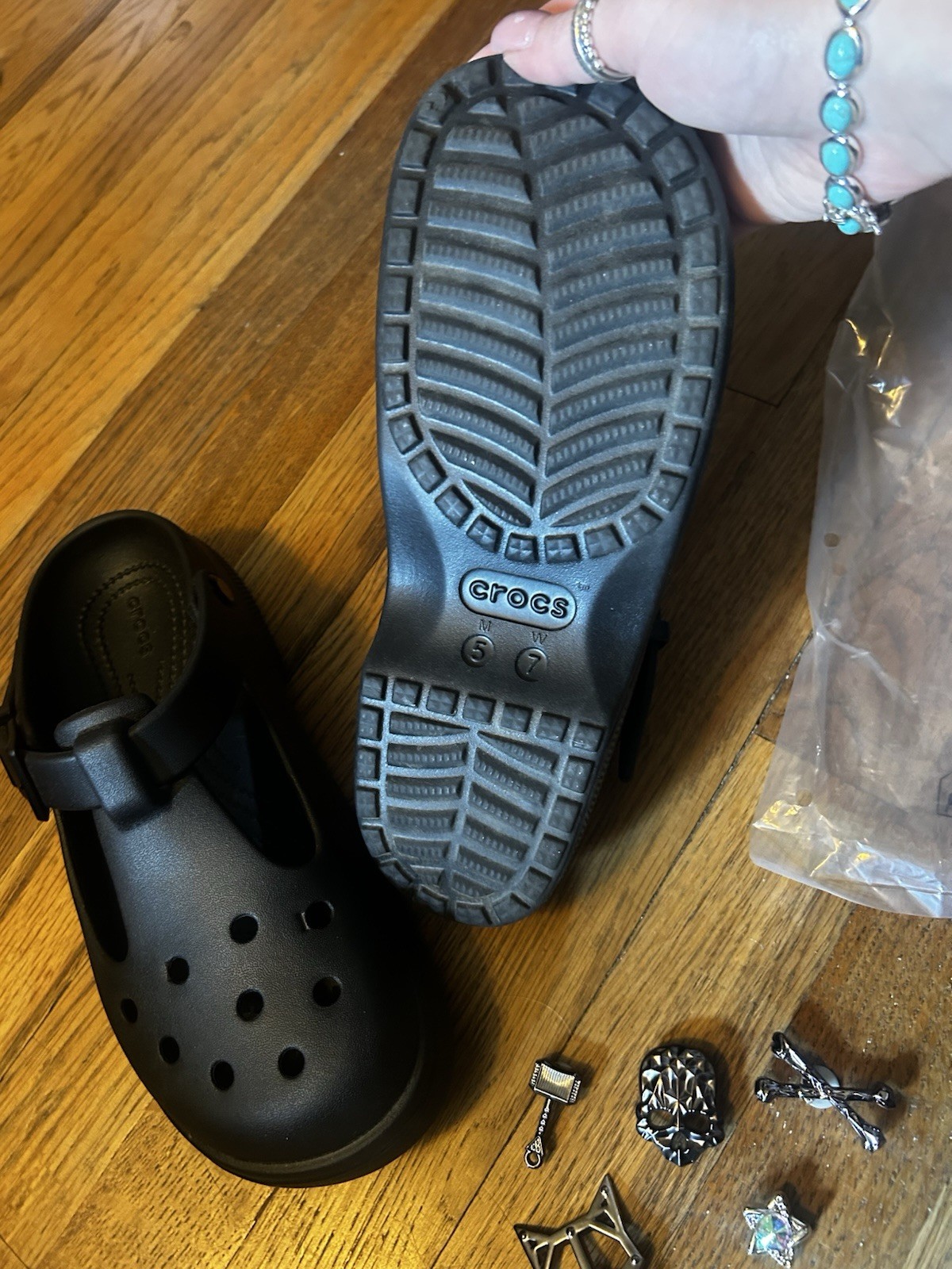 Crocs Black Mary Jane Slip On Sandals Adjustable Strap Thor Jibbitz US 7