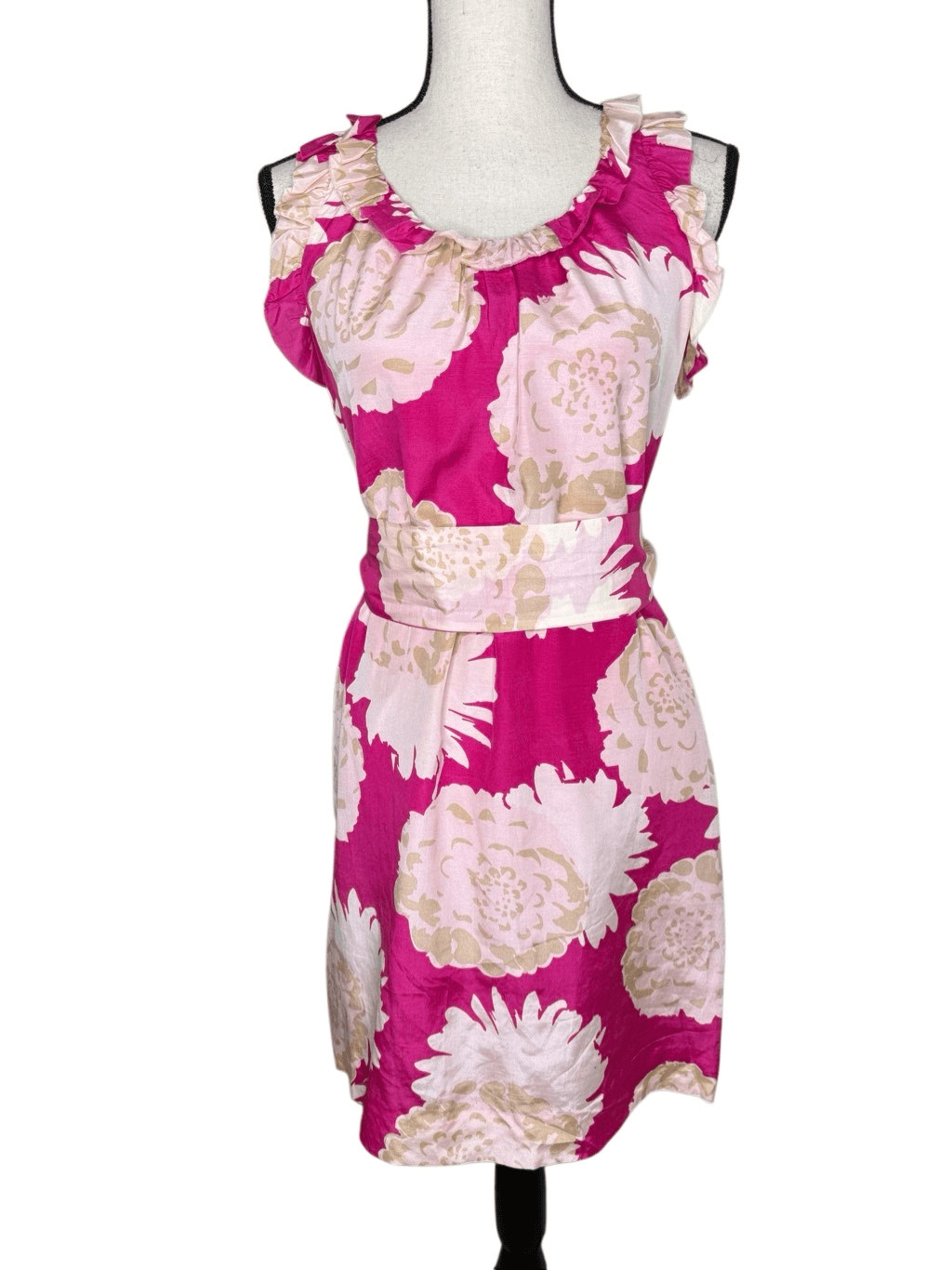 Britt Ryan Dress Vibrant Pink Silk/Cotton Ruffle Sleeve Sz 6 Resort, Barbiecore