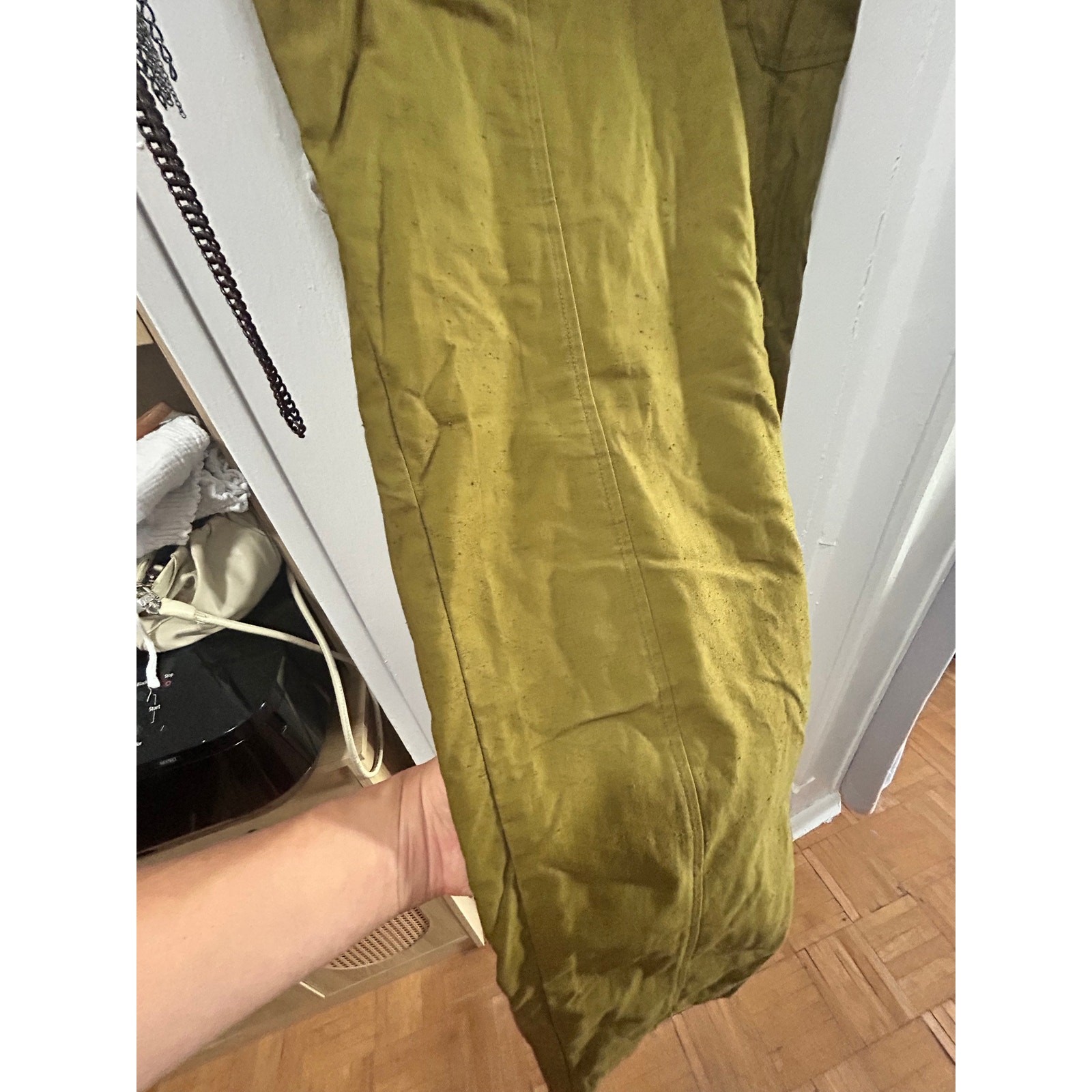 Sézane Romain Straight-Leg Textured Trousers in Khaki (Olive Green)