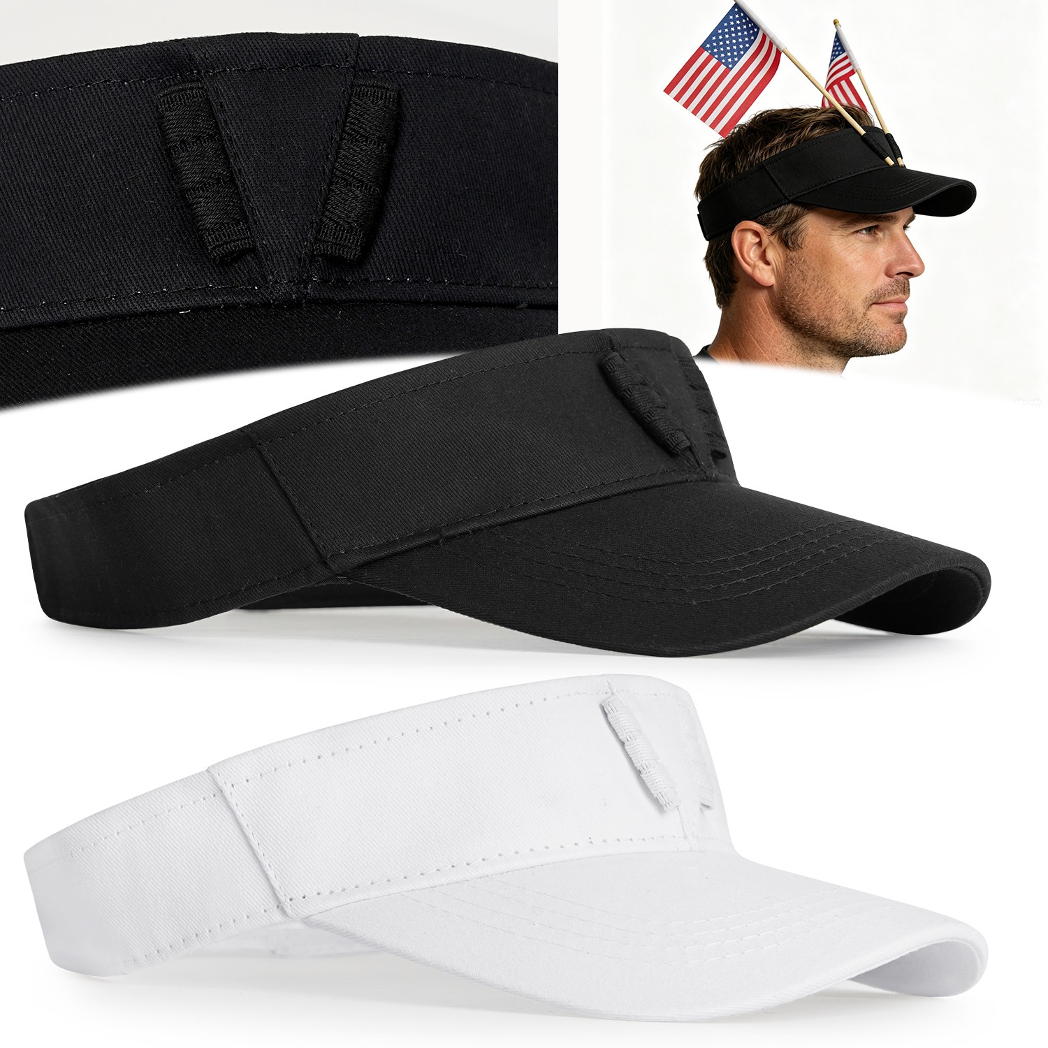 Dual Flag Holder Sun Visor Hat for 4th July Sports Fan Cheer Soccer Events