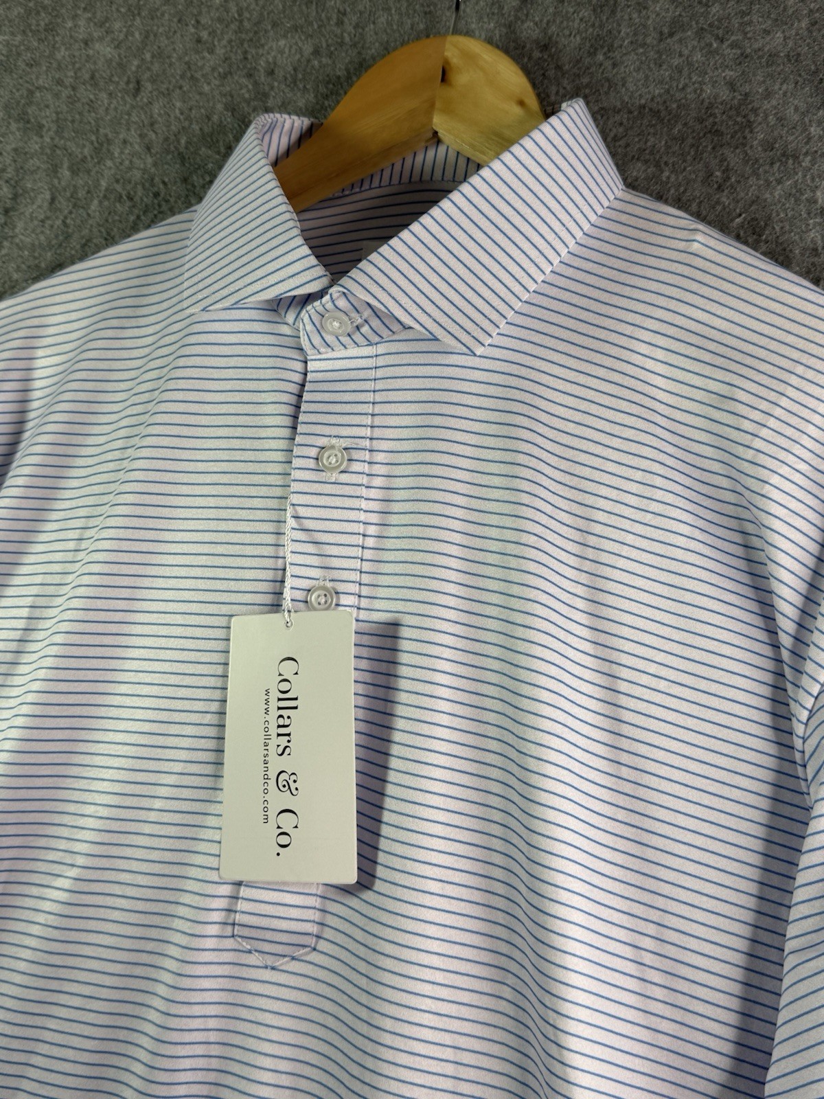 Collars & Co Pink & Blue Stripe Featherweight Relaxed Dress Collar Polo Large