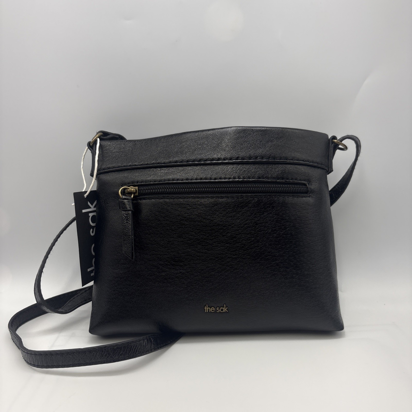 The Sak Black Leather Crossbody Bag Womens Adjustable Strap Multi Pocket