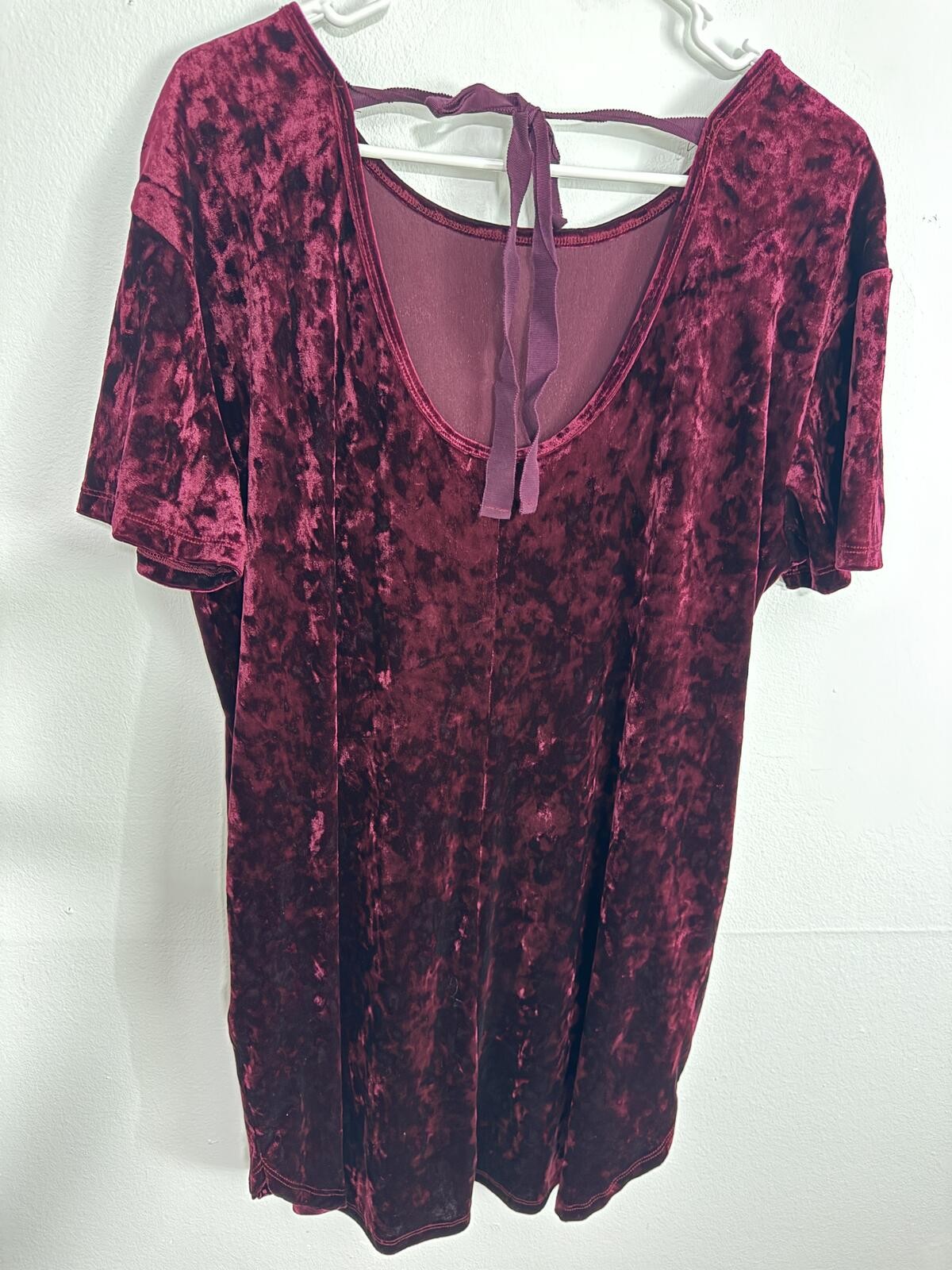 Z Supply Burgundy Crushed Velvet Shift Dress Large Open Back Tie Soft Goth