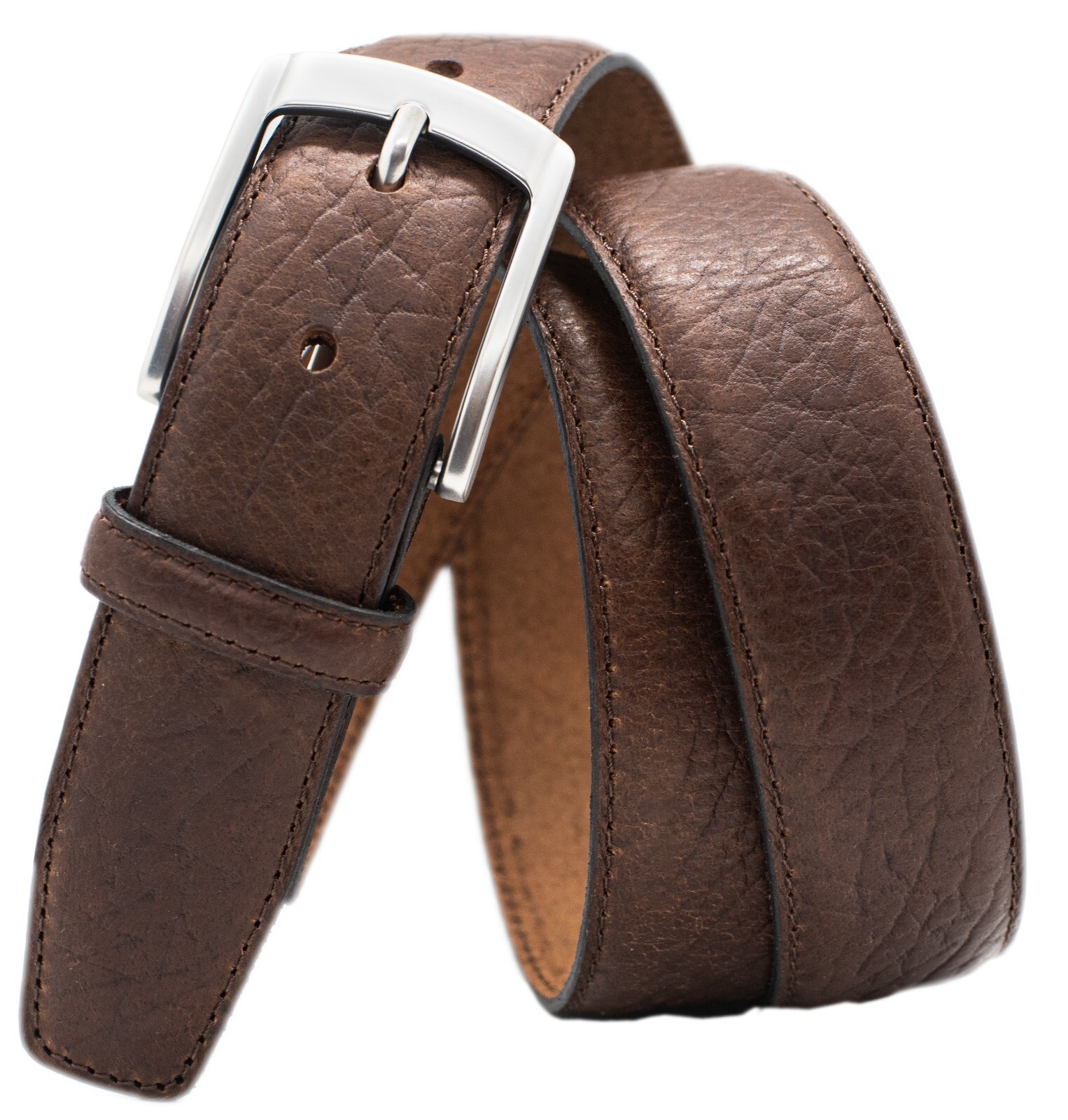 Deep Heavy Grain Buffalo Leather Dress or Casual Belts – Black, Brown, Tan – USA