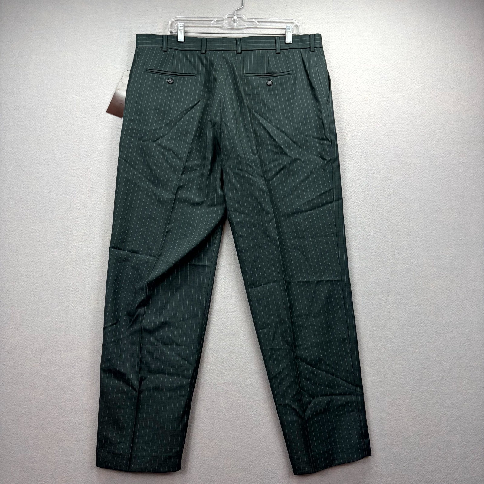 Perry Ellis Portfolio Dress Pants Mens 38×32 Green Pinstripe Formal Wide Leg NEW